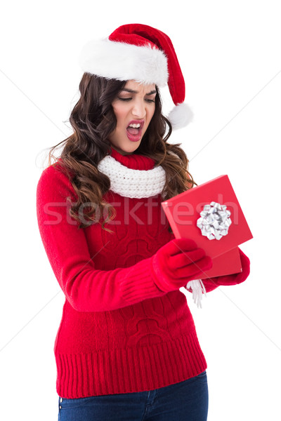 Enttäuscht Brünette Öffnen Weihnachten Geschenk weiß Stock foto © wavebreak_media