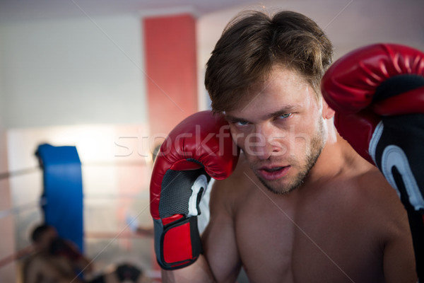 Close-up portrait of young male boxer wearing red gloves Stock photo © wavebreak_media