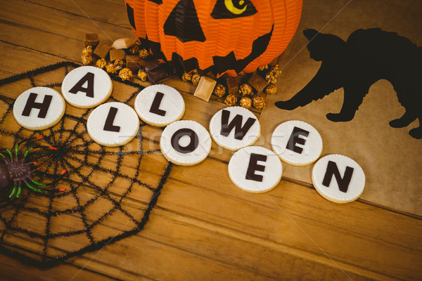 High angle view of cookies with Halloween text and decorations Stock photo © wavebreak_media