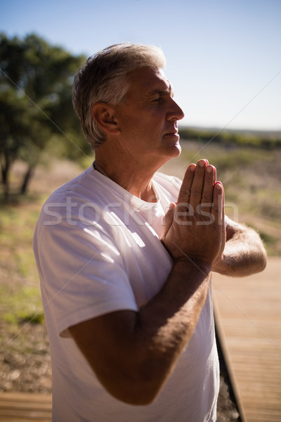 Man practising yoga on wooden plank Stock photo © wavebreak_media