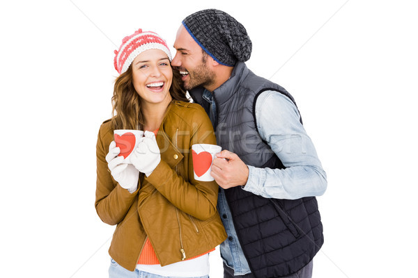 Foto stock: Feliz · caneca · de · café · branco · homem