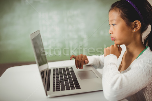Aranyos lány laptopot használ otthon számítógép iskola Stock fotó © wavebreak_media