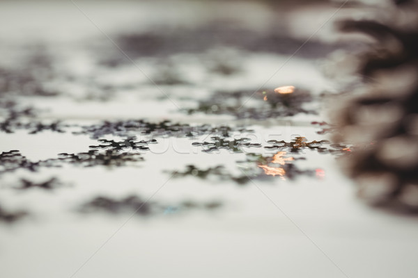 Stockfoto: Pine · kegel · sneeuwvlok · houten · tafel · christmas · tijd