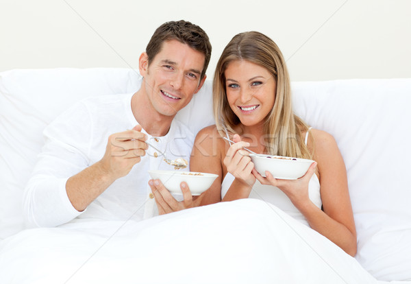 Сток-фото: любящий · пару · завтрак · кровать · любви · женщину