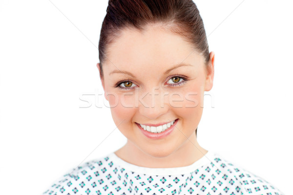 Portrait of a merry female patient smiling at the camera against white background Stock photo © wavebreak_media