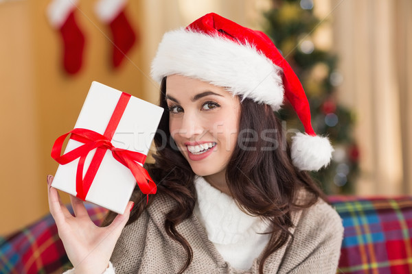 Festive brunette showing gift at christmas Stock photo © wavebreak_media