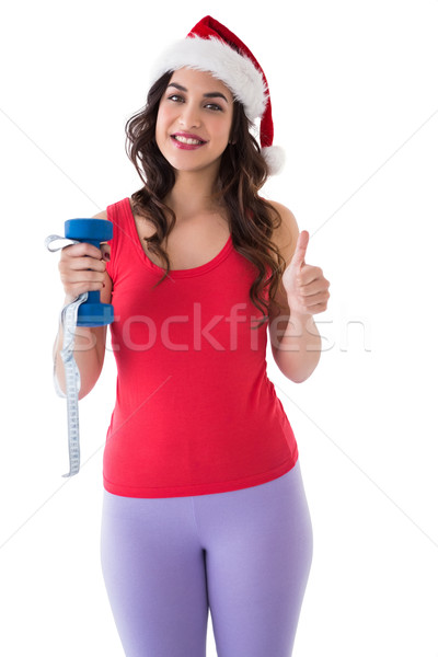 [[stock_photo]]: S'adapter · brunette · mètre · à · ruban