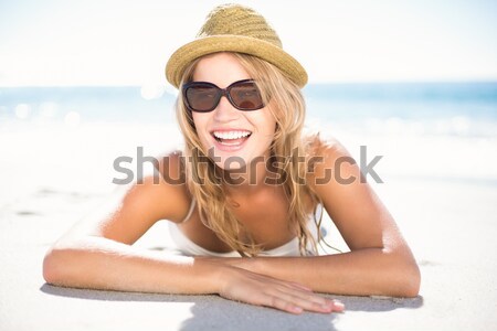 Foto stock: Hermosa · mujer · rubia · playa · mujer · feliz