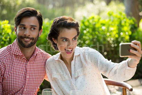 Foto stock: Juguetón · Pareja · toma · mujer · árbol