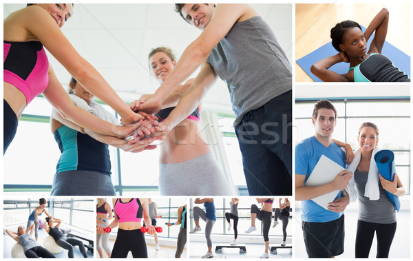 Collage personnes gymnase seuls ensemble [[stock_photo]] © wavebreak_media