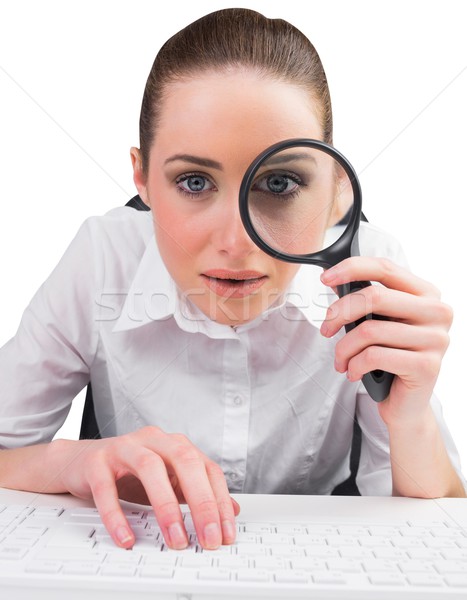 Geschäftsfrau eingeben schauen Lupe weiß Corporate Stock foto © wavebreak_media