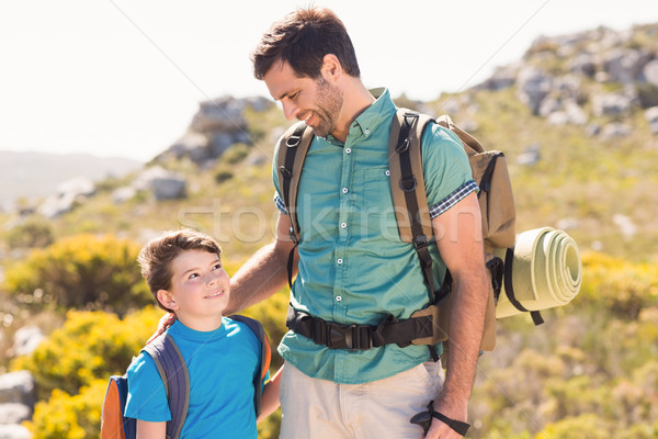 Stock foto: Vater-Sohn · Wandern · Berge · Mann · glücklich