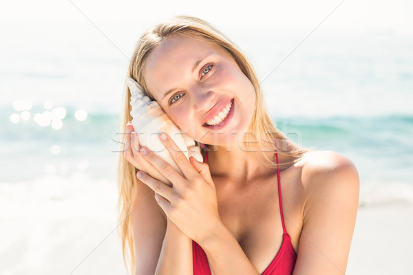 Foto stock: Hermosa · mujer · rubia · playa · mujer · feliz