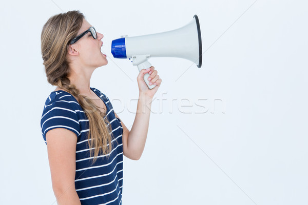 Vrouw luidspreker witte spreker schreeuw Stockfoto © wavebreak_media