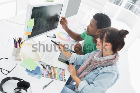 Drie werken computer kantoor zijaanzicht pen Stockfoto © wavebreak_media