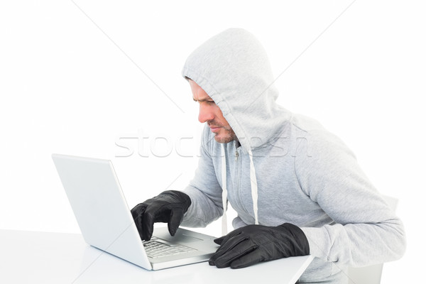 Hacker laptopot használ arculat fehér férfi technológia Stock fotó © wavebreak_media