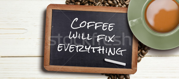 Bild grünen Tasse Kaffee Tafel Stock foto © wavebreak_media