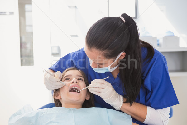 Pediatric dentist using dental explorer and angled mirror  Stock photo © wavebreak_media