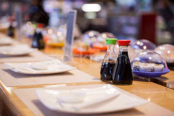 Foto stock: Sushi · tabela · restaurante · supermercado · armazenar · estilo · de · vida