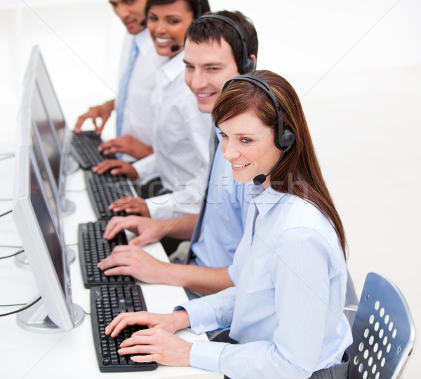 Pozytywny obsługa klienta pracy biały komputera telefonu Zdjęcia stock © wavebreak_media