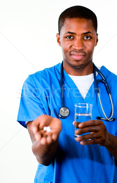 Yakışıklı doktor hapları cam su Stok fotoğraf © wavebreak_media