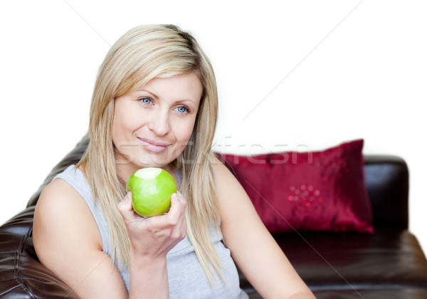 Cute mujer comer manzana blanco alimentos Foto stock © wavebreak_media