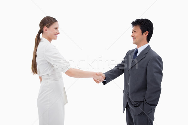 üzletemberek kézfogás fehér üzlet kéz mosoly Stock fotó © wavebreak_media