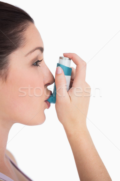 Mulher asma boca feminino caucasiano fundo branco Foto stock © wavebreak_media