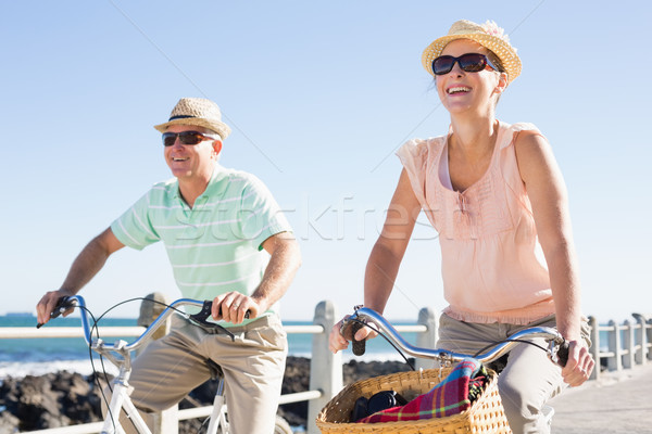 Stock foto: Glücklich · Paar · Fahrrad · Pier