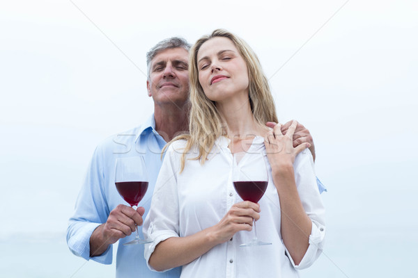 Glücklich Paar halten Glas Rotwein Strand Stock foto © wavebreak_media