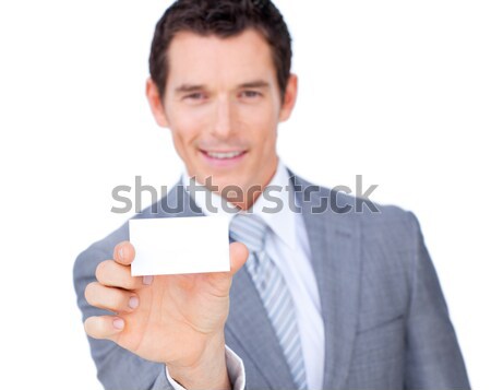 Kaukázusi üzletember mutat fehér kártya üzlet Stock fotó © wavebreak_media
