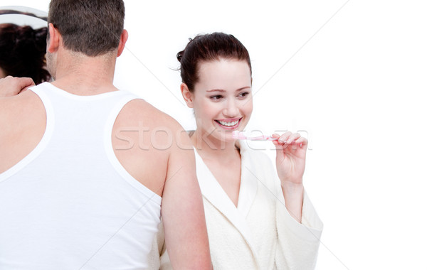 Caucasian couple brushing his teeth Stock photo © wavebreak_media