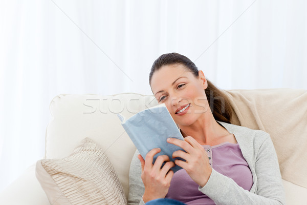 Stockfoto: Vrouw · lezing · romantiek · vergadering · sofa · home