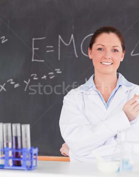 Smilling scientist standing in front of a blackboard looking at the camera Stock photo © wavebreak_media