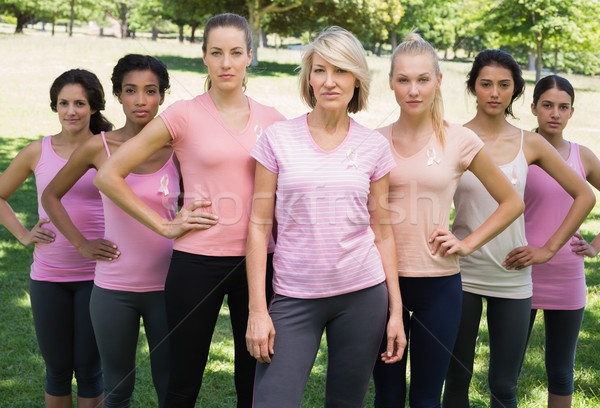 Foto stock: Mujeres · cáncer · de · mama · conciencia · retrato · parque · femenino