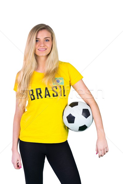 Foto stock: Bastante · fútbol · ventilador · brasil · camiseta · blanco