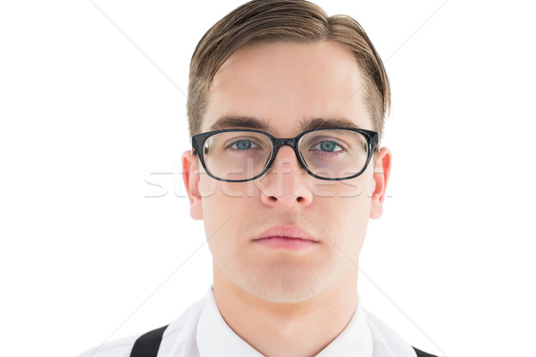 [[stock_photo]]: Regarder · caméra · blanche · Homme · nerd