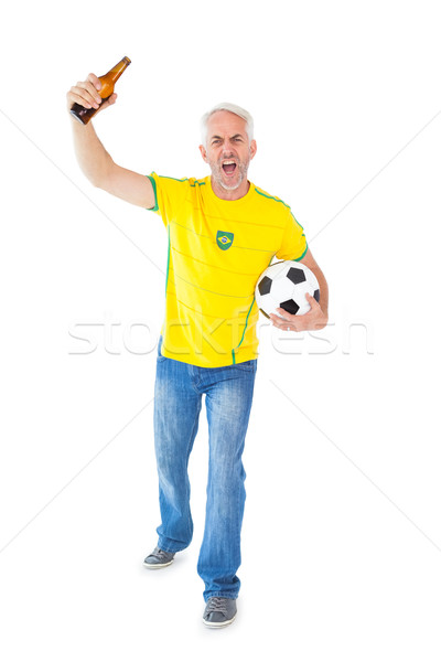 Juichen voetbal fan Geel witte gelukkig Stockfoto © wavebreak_media