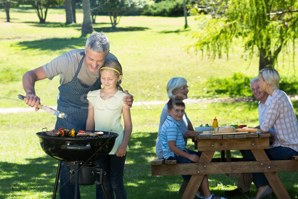 Foto stock: Feliz · pai · churrasco · filha · mulher