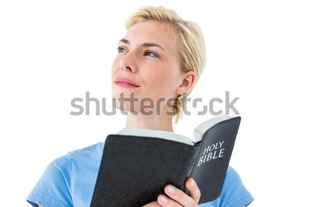 Destul de lectură Biblie alb femeie Imagine de stoc © wavebreak_media