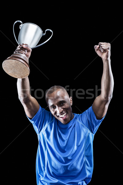 Stock foto: Porträt · glücklich · Sportler · Jubel · halten · Trophäe