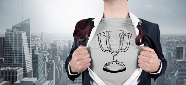 Stock photo: Composite image of businessman opening shirt in superhero style