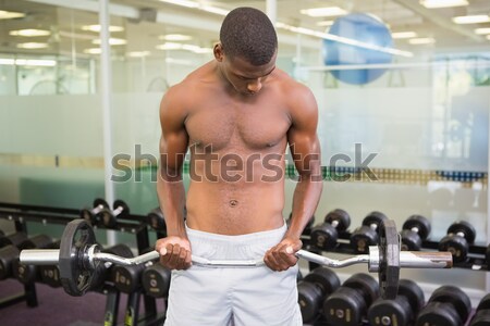 Mid section of shirtless muscular man exercising with dumbbell Stock photo © wavebreak_media