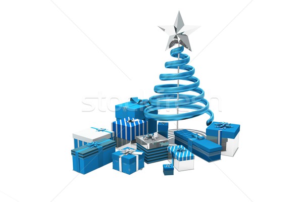 ストックフォト: 青 · 銀 · クリスマス · 贈り物 · 白 · デジタル