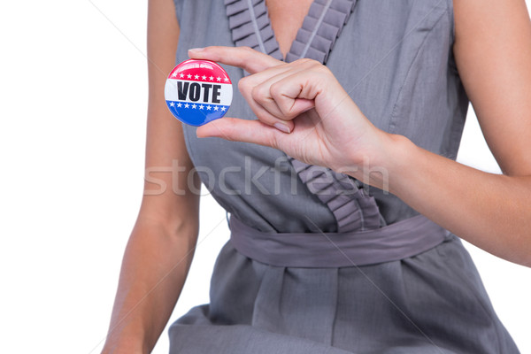 Vrouw tonen stemming badge witte teken Stockfoto © wavebreak_media