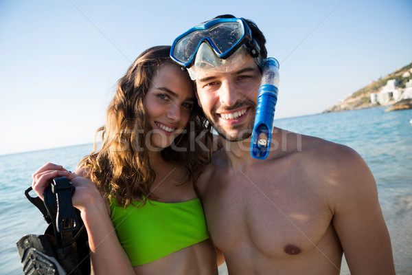 Stockfoto: Portret · glimlachend · scuba · masker · strand