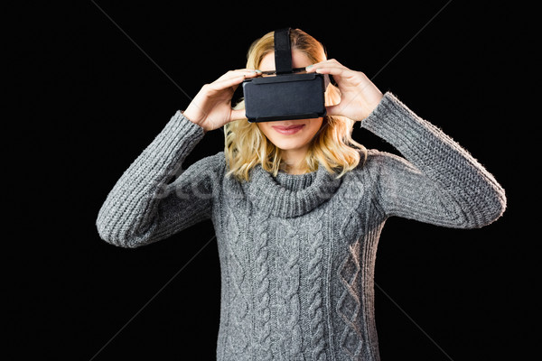 Kadın gerçeklik sanal kulaklık siyah telefon Stok fotoğraf © wavebreak_media