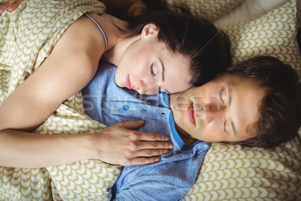 Stockfoto: Romantische · paar · slapen · bed · slaapkamer · vrouw