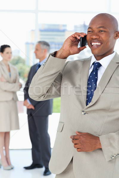 Stock foto: Manager · lachen · Telefon · Team · Büro · Lächeln