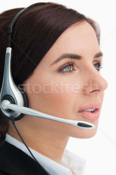Groene zakenvrouw hoofdtelefoon witte ogen Stockfoto © wavebreak_media